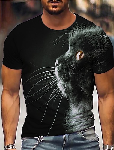  Men\'s Unisex T shirt Tee Shirt Tee Cat Graphic Prints Crew Neck Black 3D Print Daily Holiday Short Sleeve Print Clothing Apparel Designer Casual Big and Tall / Summer / Summer