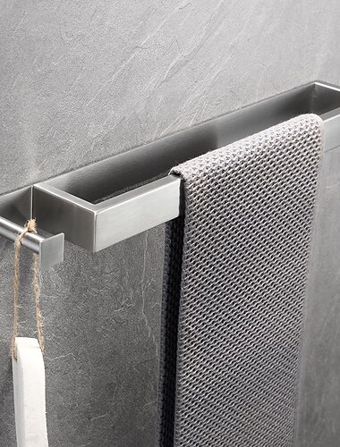  handtuchhalter mit haken fuer bad, selbstklebende handtuchstange wandmontage sus304 edelstahl ohne bohren handtuchhalter fuer toilette bad, kueche (schwarz/chrom/nickel gebuerstet)40cm