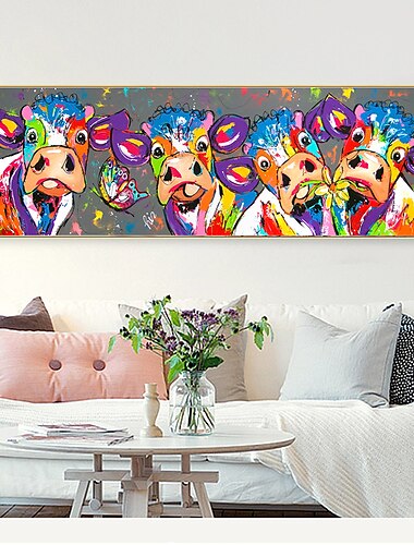  ウォールアートキャンバスプリントポスター絵画アートワーク画像抽象カラフルな牛動物モダンな家の装飾の装飾ロールキャンバスフレームなしフレームなしストレッチなし