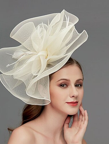  Net Fascinators / Headdress / Headpiece with Feather / Flower / Trim 1 PC Wedding / Special Occasion / Ladies Day Headpiece