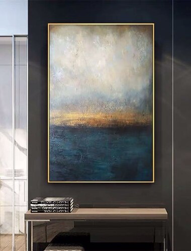  olieverfschilderij handgemaakte handgeschilderde kunst aan de muur blauw balg retro schilderij klaar om op te hangen woondecoratie decor