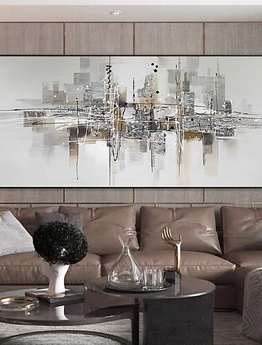  يدويا النفط الطلاء رسمت باليد جدار الفن التجريدي المشهد الحضري أفق ديكور المنزل الديكور توالت قماش no إطار غير متمدد