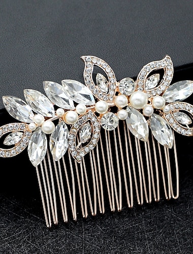  Hair Combs Flowers Headdress Alloy Wedding Special Occasion Cute Romantic With Imitation Pearl Crystals / Rhinestones Headpiece Headwear