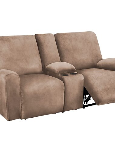  Funda reclinable para sofa de dos plazas con consola central, funda elastica de terciopelo burdeos para sofa reclinable, funda para sofa de dos plazas reclinable, gruesa, suave, lavable, fundas para