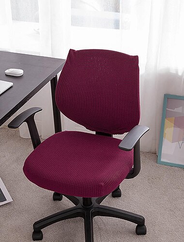  dator kontorsstol klädsel vinröd stretch roterande spelsäte överdrag elastisk jacquard svart vanlig enfärgad mjuk slitstark tvättbar