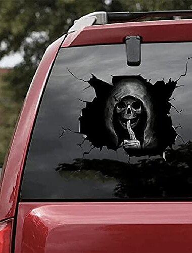  Autocollant d\'halloween, adhesif tete de squelette d\'horreur effrayante, autocollant de moto, autocollant de voiture, adhesif jetable pour bagages