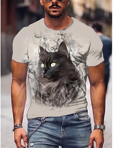  Men\'s Unisex T shirt Tee Shirt Tee Short Sleeve Cat Graphic Prints Crew Neck Gray 3D Print Daily Holiday Print Clothing Apparel Designer Casual Big and Tall / Summer / Summer