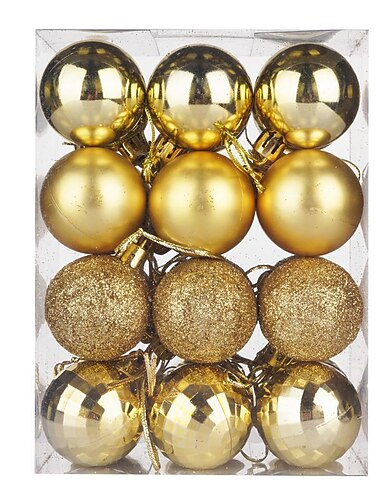  24 stk. julekugler, kuglepynt, juledekoration, 4 cm skinnende galvaniserede plastikkugler, hængende dekorationer til juletræ, ferie, fest og gave