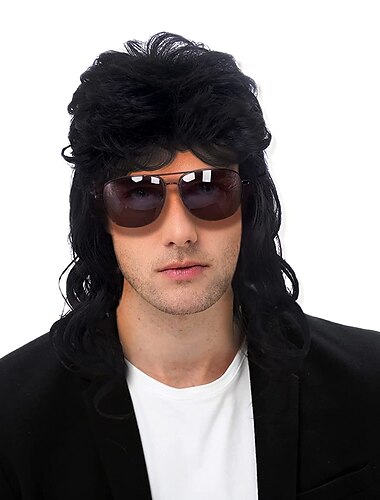  Funny mens    Wig 70S 80S wig Rock Wig  70S 80S Disco Mullet Wigs for Men Hippie Long Wavy 60S Men Wig for Party   Fancy Dress Only Wig Carnival Wig