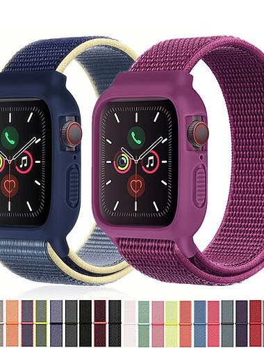  Uhrenarmband fuer Apple Watch Series 8 7 6 5 4 3 2 1 SE Nylon Ersatz Gurt Klettverschluss Atmungsaktiv Sport Loop Armband