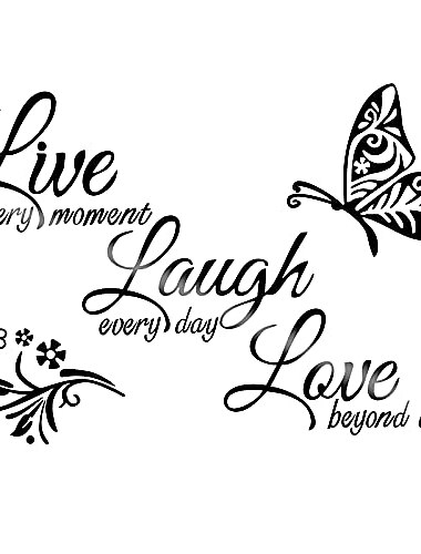  3PC inspirational wall stickers acrylic mirror wall sticker live every moment, laugh every day, love beyond words text sticker decal art family stickers DIY Home Decoration Wall Decal