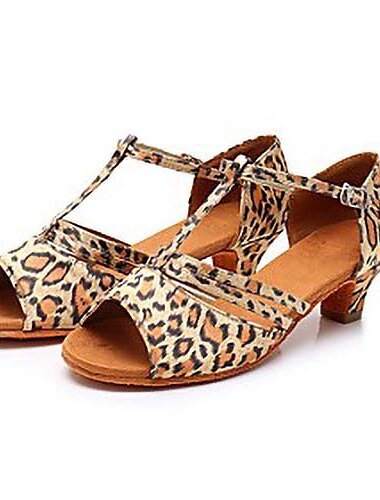  Elegant Women\'s Leopard Print Dance Sandals - Comfortable Low Heel T-Strap Ballroom Latin Shoes for Salsa, Tango, and Performance