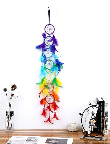  Boho Traumfaenger handgemachtes Geschenk Wandbehang Dekor Kunst Ornament Handwerk Kreis Feder fuer Kinder Schlafzimmer Hochzeitsfest 80-85cm