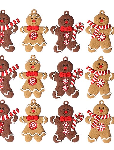 12Pçs Pendente de Homem de Gengibre para Árvore de Natal Decoração de Natal Ornamento 2025 Novo e Engraçado Presente para Crianças Pendente de Natal
