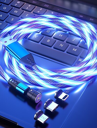 Multiladdkabel 3,3 fot 6,6 fot USB A till Lightning / micro / USB C 3 A Laddningskabel Snabbladdning 3 i 1 Magnet 540° rotation Till Samsung Xiaomi Huawei Mobiltelefonstillbehör