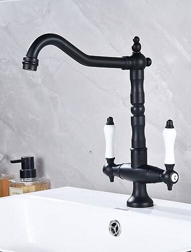  ברז מטבח, שתי ידיות חור אחד פליז עתיק/מצופה אלקטרוניקה/גימורים צבועים סט מרכזי פיה סטנדרטי ברזי מטבח עתיקים