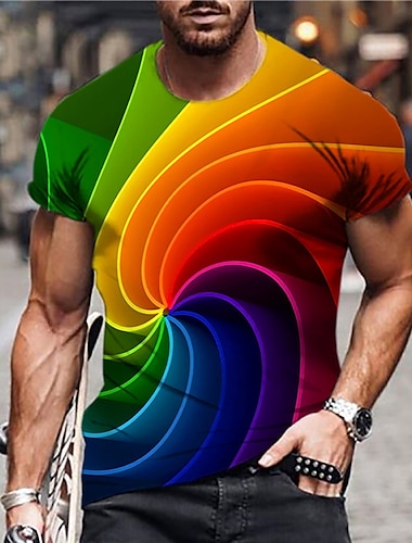  Men\'s Unisex T shirt Tee Short Sleeve Graphic Prints Spiral Stripe Crew Neck Green Light Green Rainbow 3D Print Daily Holiday Print Clothing Apparel Designer Casual Big and Tall / Summer / Summer
