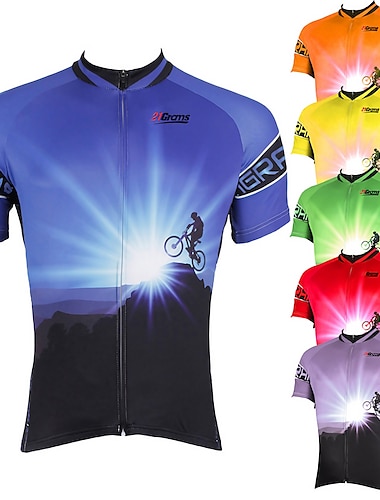  21Grams Men\'s Cycling Jersey Short Sleeve Bike Jersey Top with 3 Rear Pockets Mountain Bike MTB Road Bike Cycling Breathable Quick Dry Reflective Strips Back Pocket Yellow Red Blue Polyester Sports