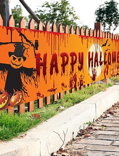 Halloween-Party-Hintergrund mit blutigem Fledermaus-Kürbis-Geister-Aufdruck, hängendes Banner, Halloween-Dekoration (250 x 49 cm), Halloween-Skelett-Dekoration