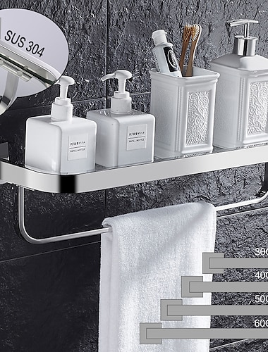  Caddie de douche bain moderne support de rangement multifonctionnel avec porte-serviettes en acier inoxydable porte-serviettes epaissi salle de bains en verre trempe cosmetiques fournitures de salle