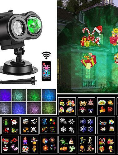 Kerst LED Projector Lichten 2 in 1 Watergolf Projector Licht met 16 Wisselbare Patronen Waterdichte Landschapslichtshow voor Vieringen Verjaardag en Feestdecoratie