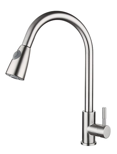  ברז מיקסר כיור מטבח עם סיפון ספריי נשלף מותקן, 304 נירוסטה 360 ברזי כלי מטבח מסתובבים לאגן שטיפת ירקות ניקל שחור מוברש