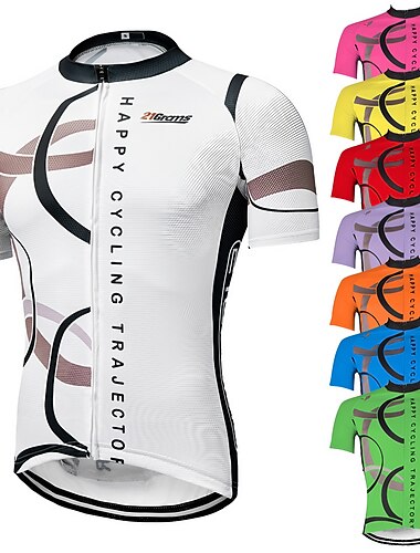  21Grams Homme Maillot Velo Cyclisme Manche Courte Cyclisme Maillot Top avec 3 poches arriere VTT Velo tout terrain Velo Route Respirable Resistant aux ultraviolets Zip frontal Sechage rapide Blanche