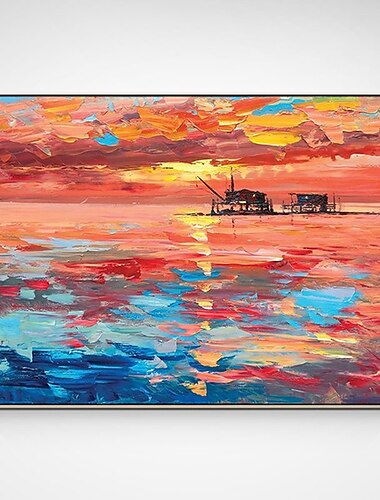  ציור שמן בעבודת יד אמנות קיר אמנות נוף ים זריחה מופשטת קישוטים לחדר שינה ציורי קישוט בית תפאורה נמתחת מסגרת מוכנה לתלייה