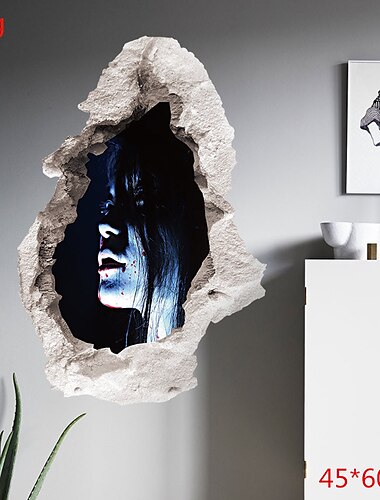  2 unids pegatinas de pared de halloween horror 3d pegatinas de pared tridimensionales dormitorio decoracion de la sala de estar pared rota fantasma pegatinas de pared extraibles a prueba de agua