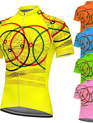  21Grams Men\'s Cycling Jersey Short Sleeve Bike Jersey Top with 3 Rear Pockets Mountain Bike MTB Road Bike Cycling Breathable Moisture Wicking Soft Quick Dry Yellow Pink Blue Graphic Polyester Sports