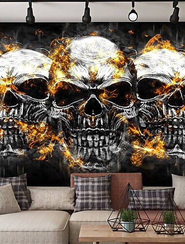  Halloween Skelett Vägg Tapestry Konst Dekor Filt Gardin Hängande Hem Sovrum Vardagsrum Dekoration Psykedelisk Hemsk Pumpa Skalle Fladdermus Slott Grim Reaper