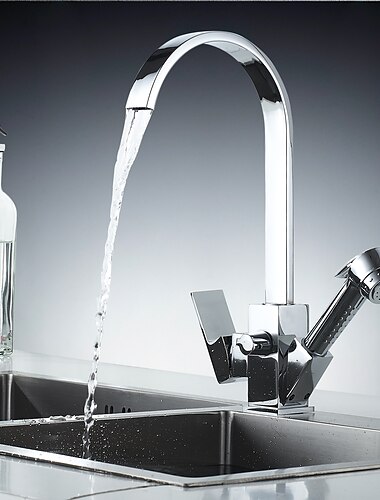  köksblandare - enkelhandtag två hål elektropläterad utdragbar /&amp;blyg;neddragbar / standardpip / lång /&amp;blyg; hög båge centerset samtida kökskranar