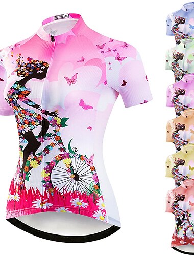  21Grams Women\'s Cycling Jersey Short Sleeve Bike Jersey Top with 3 Rear Pockets Mountain Bike MTB Road Bike Cycling Breathable Moisture Wicking Quick Dry Back Pocket Yellow Pink Red Floral Botanical