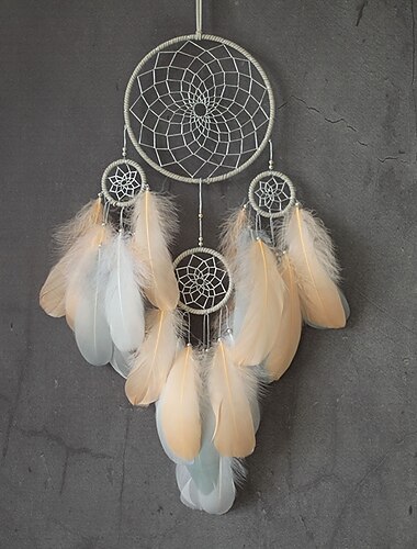  בוהו חלום לוכד מתנה בעבודת יד תלויי קיר תפאורה אמנות קישוט מלאכת יד נוצת מעגל לילדים חדר שינה חתונה פסטיבל 16*50 ס"מ