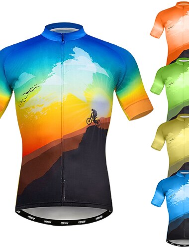  21Grams Men\'s Cycling Jersey Short Sleeve Bike Jersey Top with 3 Rear Pockets Mountain Bike MTB Road Bike Cycling Breathable Moisture Wicking Front Zipper Quick Dry Black / Orange Yellow Red Novelty