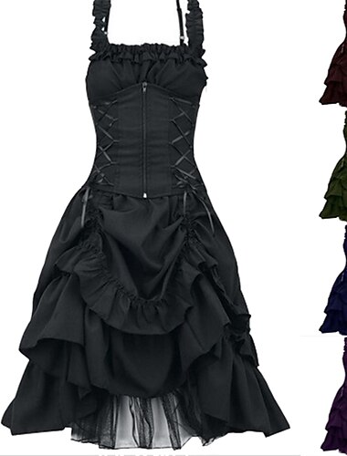  Punk & Gothic Medieval Cocktail Dress Dress Masquerade Goth Girl Plus Size Women\'s Halloween Carnival Masquerade Halloween Prom Festival Adults\' Dress Summer Spring Fall