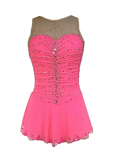  Figure Skating Dress Women\'s Girls\' Ice Skating Dress Outfits Green Pink Spandex High Elasticity Training Competition Skating Wear Handmade Crystal / Rhinestone Sleeveless Ice Skating Figure Skating