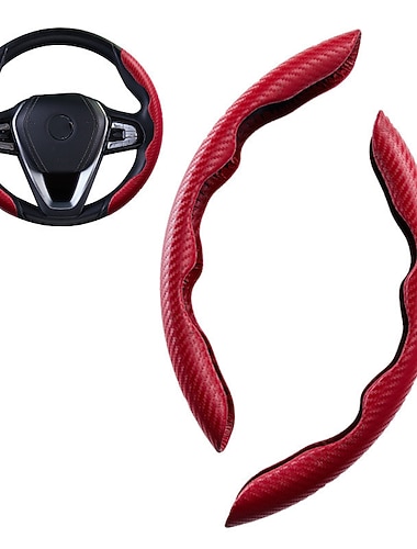 ハンドルカバーカーボンファイバー柄女性用ハンドルカバー&amp;男、安全で滑りにくいカーアクセサリーブルー/赤面ピンク/ブラックユニバーサルオールイヤー