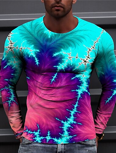  Men\'s Unisex T shirt Tee Long Sleeve Color Block Graphic Prints Crew Neck Blue 3D Print Daily Holiday Print Clothing Apparel Designer Casual Big and Tall