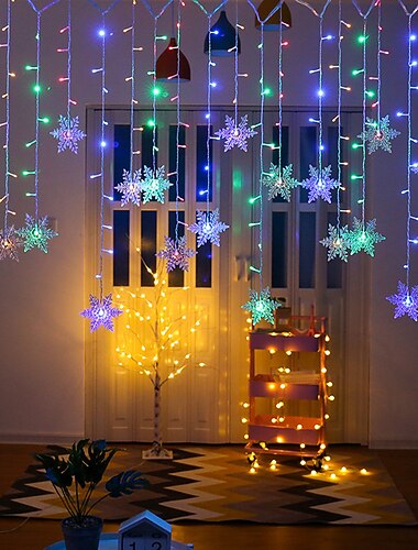 Kerst 3,5m 96 stuks LED Sneeuwvlok Ster Gordijn Snoerlichten met 8 Flitsmodi Stekker in Kerstfeestslingerlampen voor Raamgordijn Thuis Vakantie Feest Buiten Decor Waterproof