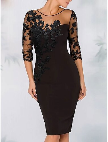  tuppi cocktail elegantti mekko syksyinen häävieras mekko pitkähihainen musta mekko midi mekko kukkakirjonta illuusio kaula helmillä pitsiä 2024