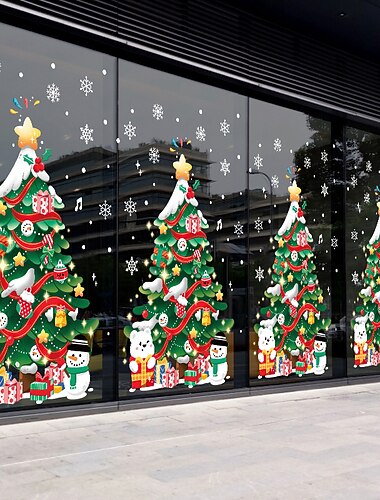 両面クリスマスの装飾 クリスマスステッカー ショッピングモールのガラス窓の装飾ステッカー クリスマスツリー 静電ステッカー 明けましておめでとうございます