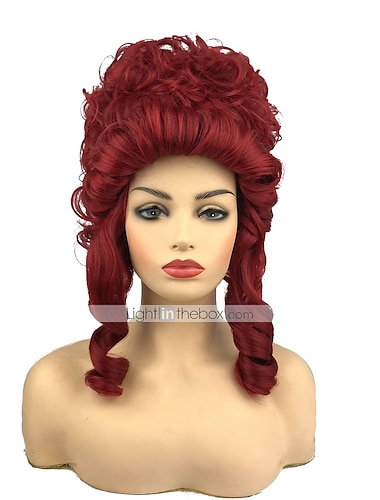  syntetisk peruk queen marie antoinette lockigt vintage viktoriansk mittdel peruk medellångt rött syntetiskt hår 8 tums damfest syntetiskt rött