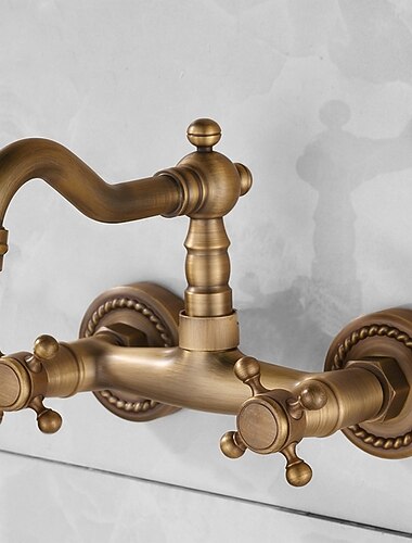 Vaskekran for baderom - Roterbar / Veggmontering Antikk Messing Veggmontering To Håndtak et hullBath Taps