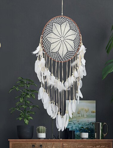  drömfångare stjärnkaffe tre ringar handgjord present med vit fjäder vägghängande dekor konst vindspel lantlig stil hemhänge 35cm