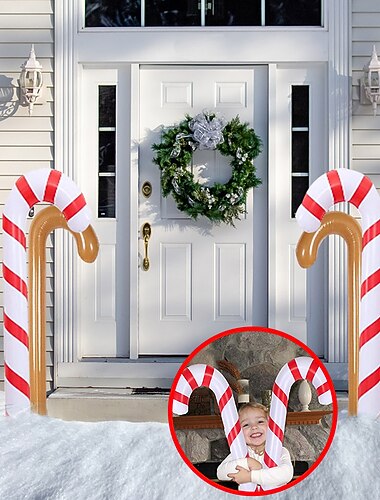  2 pezzi gonfiabili di natale bastoncino di zucchero alla menta lecca lecca palloncino buon natale decorazione per la casa ornamenti di natale decorazioni per esterni regali di natale noel