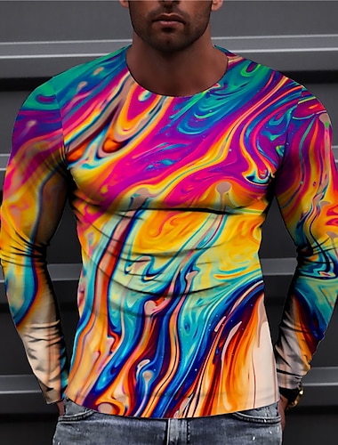  Men\'s Unisex T shirt Tee Long Sleeve Abstract Graphic Prints Crew Neck Rainbow 3D Print Daily Holiday Print Clothing Apparel Designer Casual Big and Tall