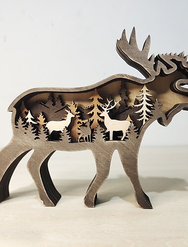  animale in legno lupo statua creativita lupo totem ufficio casa decorare artigianato nord foresta alce orso bruno ornamenti