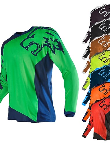  21Grams® Men\'s Mountain Bike Jersey Long Sleeve Downhill Jersey Motocross Shirts MTB Shirts Wolf Top Bike wear Spandex Polyester Breathable Quick Dry Moisture Wicking UV Resistant Sports Clothing