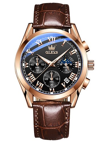 Reloj de Cuarzo OLEVS para Hombres Reloj de Pulsera de Negocios de Moda Impermeable Reloj de Cuarzo de Cuero Transpirable Reloj Cronógrafo Reloj Deportivo Regalos para Hombres